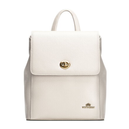 Dámsky kožený ruksak s hranatou klopou krémový 100-4E-225-0