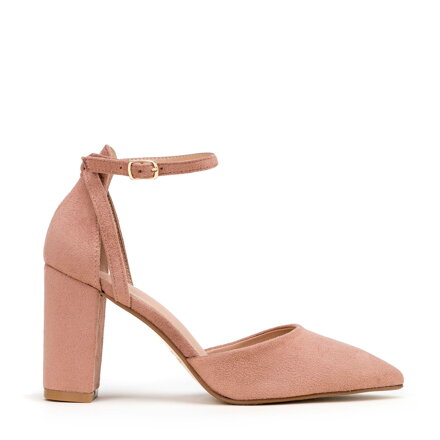 Dámske lodičky z ekosemišu na podpätku tlmená ružová 98-DP-207-P  