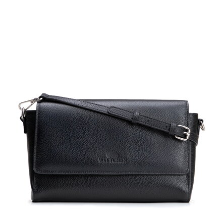 Čierna crossbody kabelka z prírodnej kože s klopou 102-4E-210-1