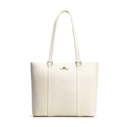 Elegantná dámska shopper kabelka z prírodnej kože krémová 102-4E-209-0