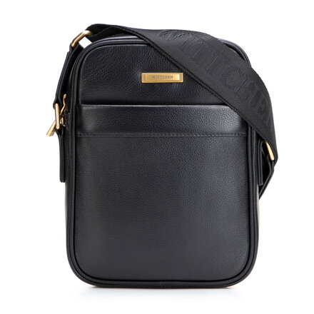 Pánska kožená crossbody taška čierno-zlatá 102-4U-606-1G