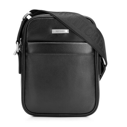 Pánska kožená crossbody taška čierno-strieborná 102-4U-606-1S