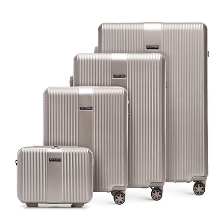 Sada polykarbonátových kufrov s vertikálnou razbou, šampanská 56-3P-90K-87