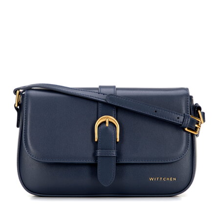 Tmavomodrá crossbody kabelka z prírodnej kože s klopou 101-4E-601-7