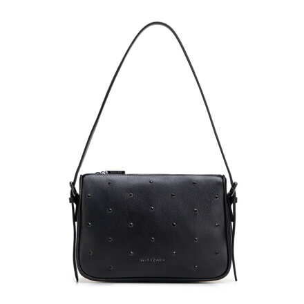 Čierna crossbody kabelka z prírodnej kože s ozdobnými zirkónmi 102-4E-619-1