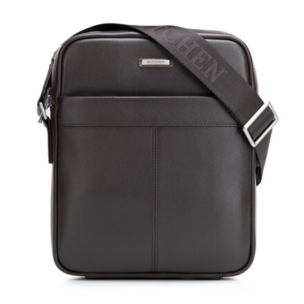 Pánska kožená taška cez rameno s ozdobným prešívaním tmavohnedá 102-4U-605-4