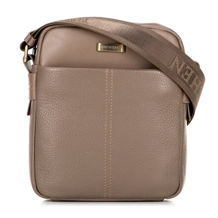 Pánska kožená crossbody taška s prešívaním taupe 100-4U-811-9