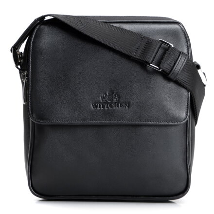 Pánska kožená crossbody taška s chlopňou Wittchen – čierna