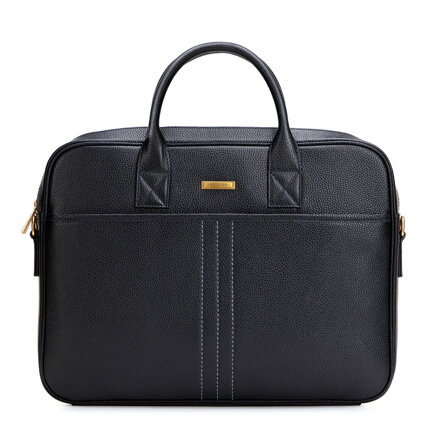 Pánska taška na notebook 15,6" z prírodnej zrnitej kože čierno-zlatá 102-3U-601-1G