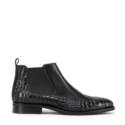 Pánske kožené členkové topánky s motívom croco čierne 99-M-506-1