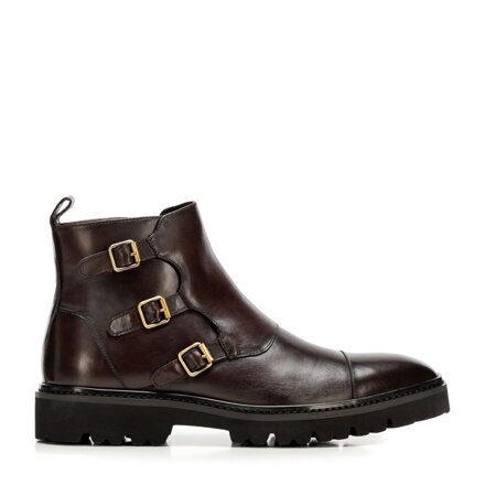 Pánske tmavohnedé členkové topánky z prírodnej kože na track podrážke 101-M-501-4