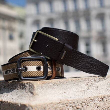Hnedo-béžový pánsky kožený opasok s elegantným detailom Wittchen 98-8M-003-4
