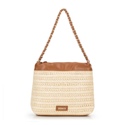 Pletená crossbody kabelka s retiazkami béžovo-hnedá