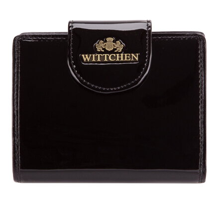 Lakovaná dámska peňaženka s ozdobnou chlopňou čierna 25-1-362-1