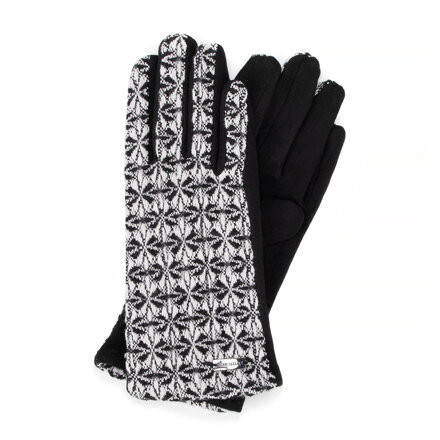 Dámske rukavice houndstooth s logom, čierno-biele 39-6P-030-1