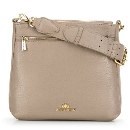 Kožená dámska crossbody so širokým pásikom béžová