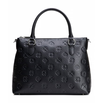 Kožená shopperka so vzorom čierno-strieborná 100-4E-624-1S