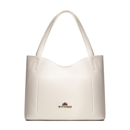 Kožená shopperka so sáčikom krémová 100-4E-219-0