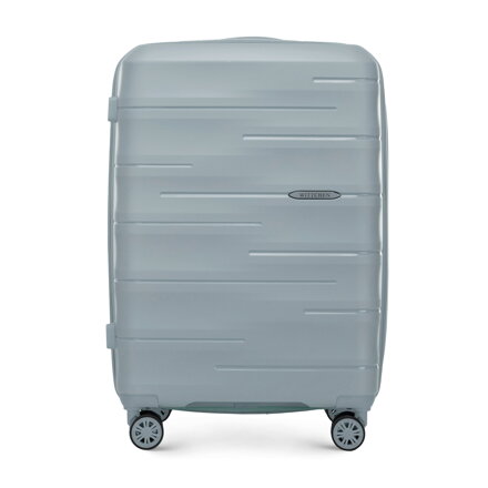 Stredný 56-3T-142-B čierny embosovaný pásikový polypropylénový kufor Stredný 56-3T-142-B čierny embosovaný pásikový polypropylénový kufor