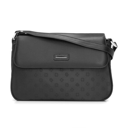 Crossbody z kože a žakáru s monogramom čierna  