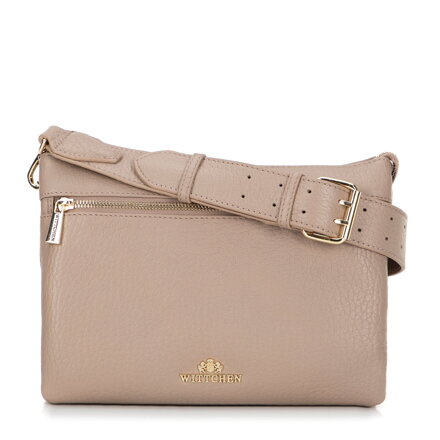 Dámska trojkomorová kožená crossbody kabelka béžová 99-4E-013-9