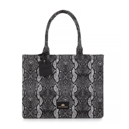 Dámska žakárová shopper kabelka so vzorom čierno-sivá 99-4E-500-X8