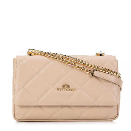 Dámska kožená crossbody kabelka s diamantovým vzorom, béžová 99-4E-603-9