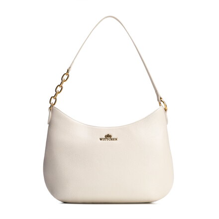 Kožená kabelka na rameno s retiazkou krémová 100-4E-603-0