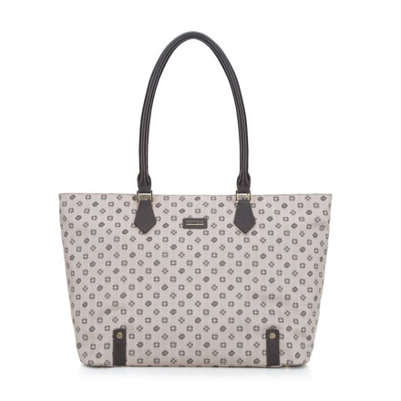 Shopperka zo žakáru s koženými pásikmi béžová  