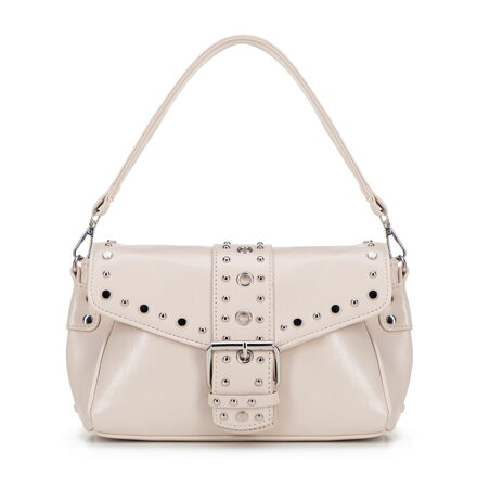 Dámska crossbody z ekokože s dekoratívnymi nitmi krémová 100-4Y-207-0