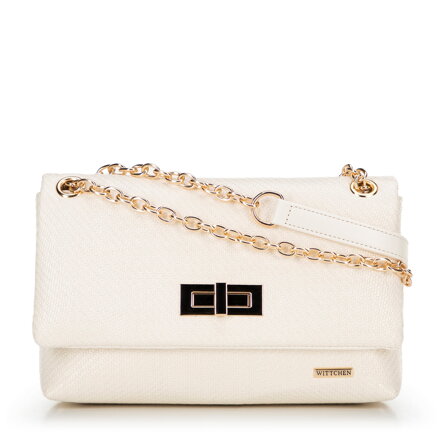 Dámska crossbody z pleteniny s retiazkou zlomená biela