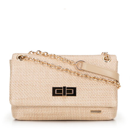 Dámska crossbody z pleteniny s retiazkou béžová