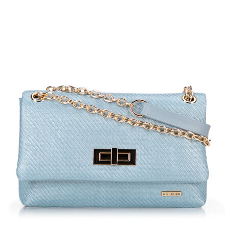 Dámska crossbody z pleteniny s retiazkou modrá