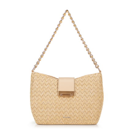 Dámska pletená crossbody kabelka béžovo-zlatá