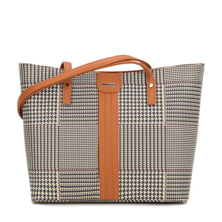 Dámska károvaná shopper kabelka z ekokože hnedá 99-4Y-619-5