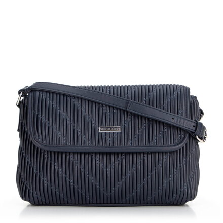 Dámska crossbody kabelka s vertikálnym prešívaním z ekokože tmavomodrá 99-4Y-635-7