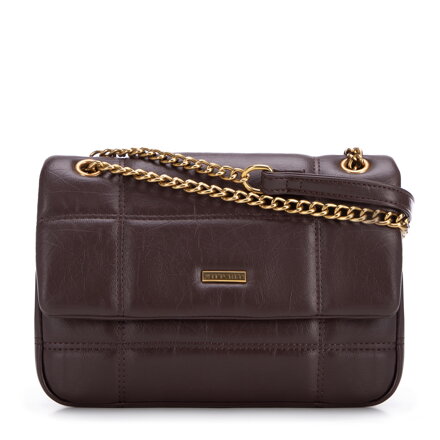 Crossbody kabelka z ekokože dvojkomorová hnedá  
