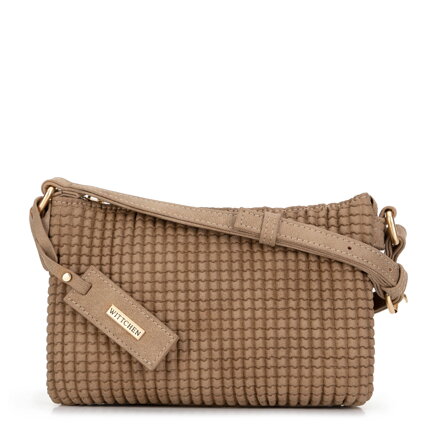 Mini crossbody kabelka s geometrickým vzorom hnedá