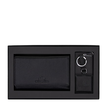 Kožený set peňaženka a kľúčenka čierny 14-S-005-1