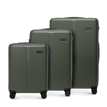 Sada kufrov z ABS s jemnými khaki pruhmi 56-3A-60S-85