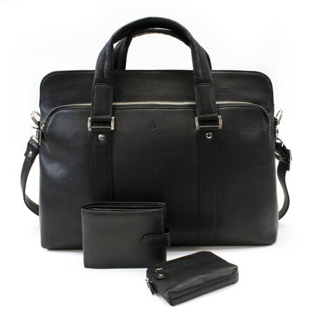 Súprava čiernej tašky na notebook, peňaženky a kľúčenky 412-2187-4404-8104-60