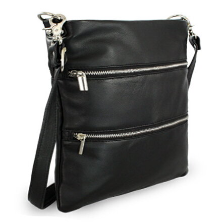 Čierna kožená zipsová kabelka s popruhom 212-3066-60