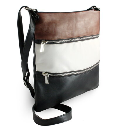 Trojfarebná kožená zipsová kabelka s popruhom 212-3066-60/20/47