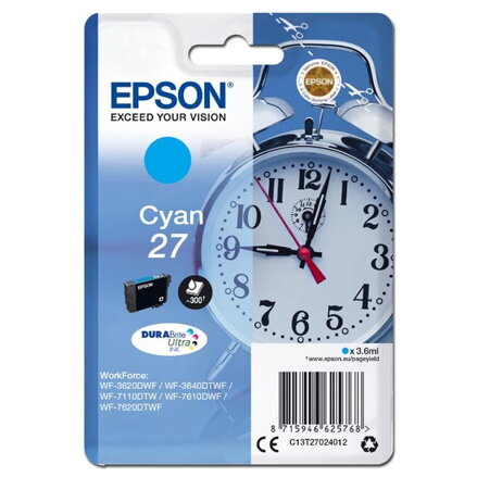 Epson originál ink C13T27024012, 27, cyan, 3,6ml, Epson WF-3620, 3640, 7110, 7610, 7620, azurová
