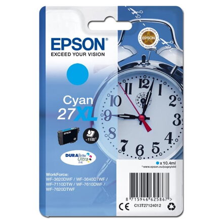 Epson originál ink C13T27124012, 27XL, cyan, 10,4ml, Epson WF-3620, 3640, 7110, 7610, 7620, azurová