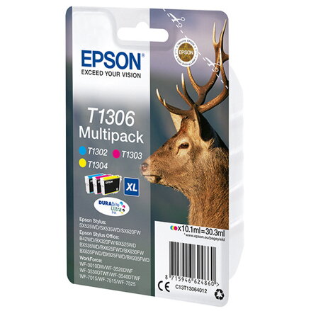 Epson originál ink C13T13064022, T1306, cyan/magenta/yellow, blister, 30,3ml, farebná