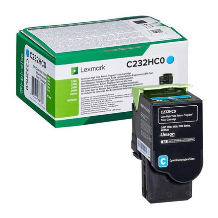 Lexmark originál toner C232HC0, cyan, 2300str., high capacity, return, Lexmark C2325dw,C2425dw,C2535dw,MC2325adw,MC2425adw, O, azurová