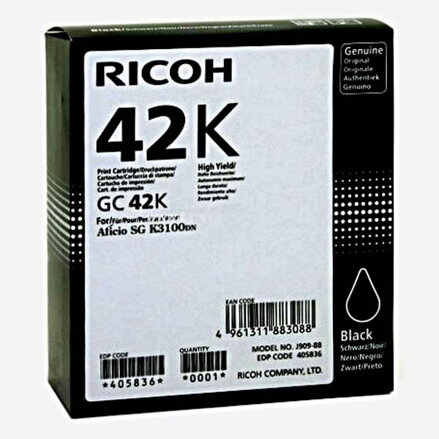 Ricoh originál gélová náplň 405836, black, 10000str., GC 42K, Ricoh SG K3100DN, Aficio SG K3100DN, čierna