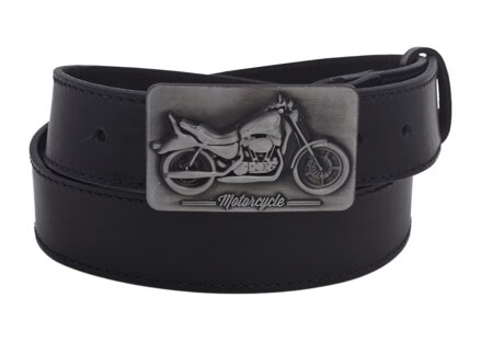 Pánsky kožený opasok 740-40-108 čierny šitý pracka Motorcycle
