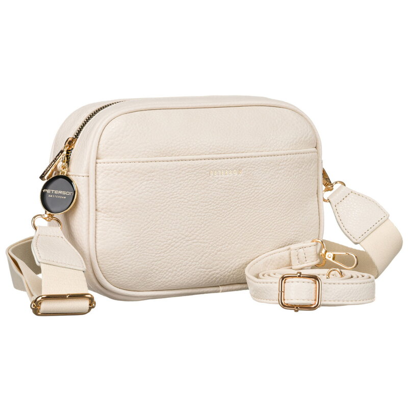Elegantná béžová dámska crossbody taška z eko kože so zlatými detailmi Elegantná béžová dámska crossbody taška z eko kože so zlatými detailmi